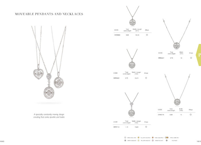 18ct White Gold, 18ct Rose Gold and 18ct Yellow Gold Moveable Diamond Pendants and Necklaces Yeadon 83