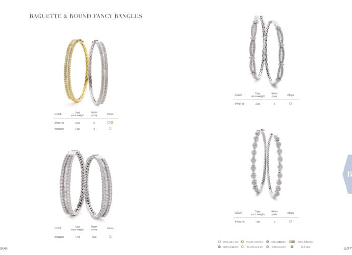 18ct White Gold, 18ct Rose Gold and 18ct Yellow Gold Diamond Bangles Otley 106