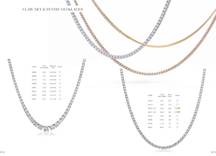 18ct White Gold, 18ct Rose Gold and 18ct Yellow Gold Diamond Tennis Necklaces Otley 108