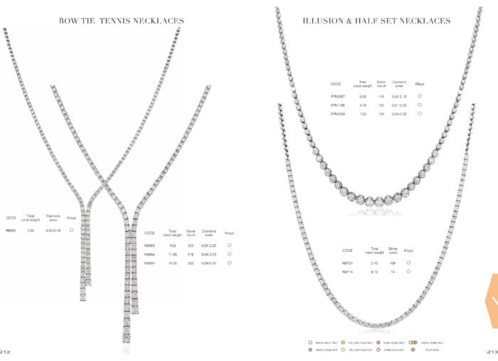 18ct White Gold, 18ct Rose Gold and 18ct Yellow Gold Diamond Bow Tie Tennis Necklaces Otley 109