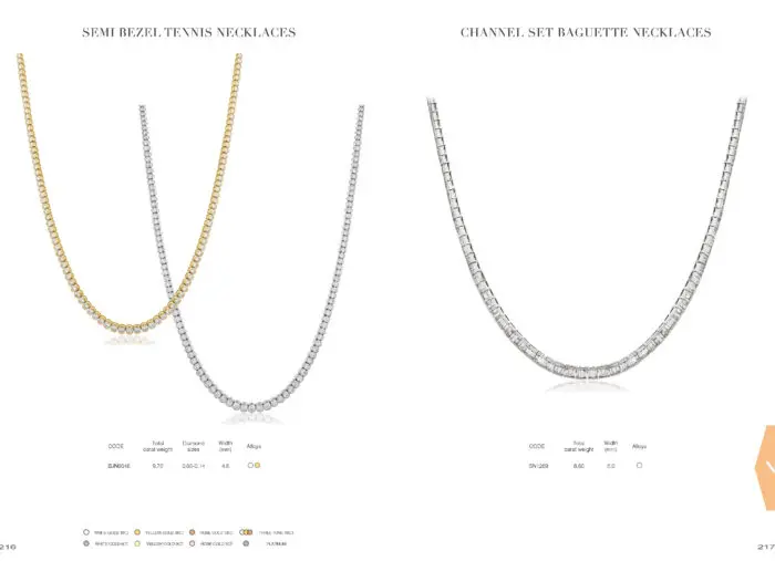 18ct White Gold, 18ct Rose Gold and 18ct Yellow Gold Diamond Tennis Necklaces Otley 111